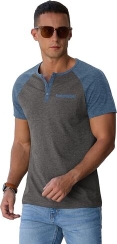 قمصان Sailwind Mens Cotton Henley Shirts قصيرة الأكمام القمصان غير الرسمية الزر الصيفي مع القمصان مع جيب in Kuwait