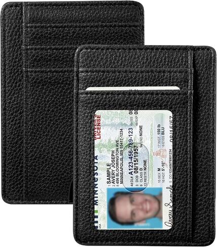 Fintie Slim Minimalist Pocket Pocket Wallet ، RFID CORPOCING CARTER CARTER CARTERS مع نافذة معرف للرجال (أسود) in Saudi Arabia