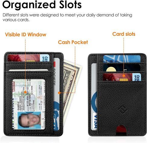Fintie Slim Minimalist Pocket Pocket Wallet ، RFID CORPOCING CARTER CARTER CARTERS مع نافذة معرف للرجال (أسود) in Saudi Arabia