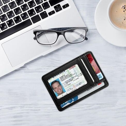 Fintie Slim Minimalist Pocket Pocket Wallet ، RFID CORPOCING CARTER CARTER CARTERS مع نافذة معرف للرجال (أسود) in Saudi Arabia