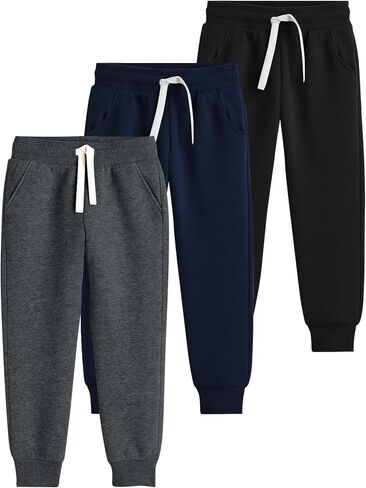 Flygo 3 Pack Boys Sweatpants Kids Active Joggers Athletic Casual Basic Pull On Pants with Pockets Drawstring in Saudi Arabia