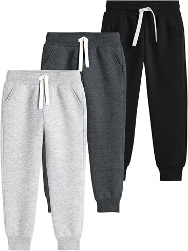 Flygo 3 Pack Boys Sweatpants Kids Active Joggers Athletic Casual Basic Pull On Pants with Pockets Drawstring in Saudi Arabia