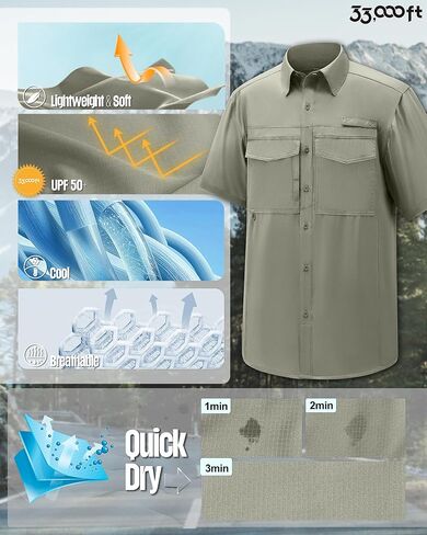 33,000ft Men's Fishing Shirts Lightweight Cool Quick Dry Sun Protection UV Short Sleeve Shirt for Casual Hiking Safari Travel in Saudi Arabia