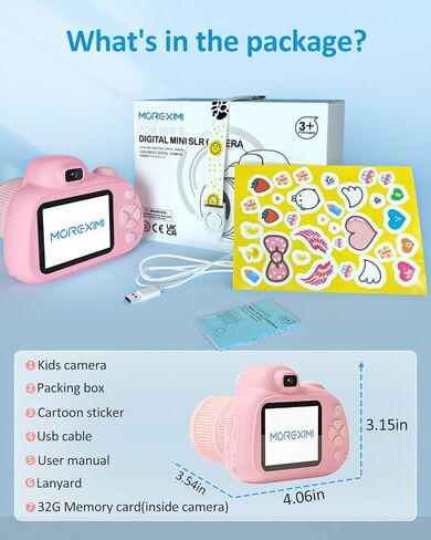 Upgarded Kids Camera, 4K Digital Camera for Kids with Shutter AF, Rotable Zoom Lens, Video Camera Toy for 8-12 Years Old Boys Girls, Best Christmas Birthday Gifts, with 64G SD Card in Kuwait