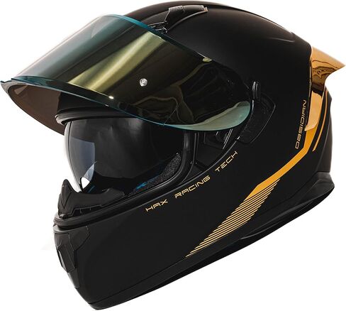 HAX Obsidian Full Face Dual Visor Adult Motorcycle Helmet for Motorbike Street Bike with Pinlock Ready DOT Approved Matte Black Gold L in Kuwait