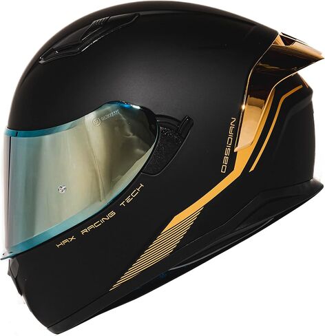 HAX Obsidian Full Face Dual Visor Adult Motorcycle Helmet for Motorbike Street Bike with Pinlock Ready DOT Approved Matte Black Gold L in Kuwait