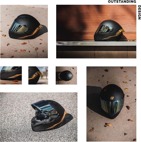 HAX Obsidian Full Face Dual Visor Adult Motorcycle Helmet for Motorbike Street Bike with Pinlock Ready DOT Approved Matte Black Gold L in Kuwait
