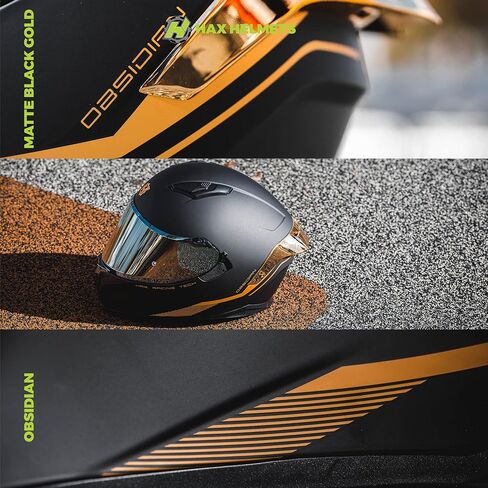HAX Obsidian Full Face Dual Visor Adult Motorcycle Helmet for Motorbike Street Bike with Pinlock Ready DOT Approved Matte Black Gold L in Kuwait