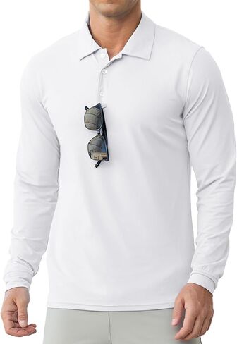 askdeer men golf polo قمصان طويلة الأكمام upf 50+ قمصان ذات طوق خفيفة الوزن الصيف غير الرسمي السريع الجاف السريع in Kuwait