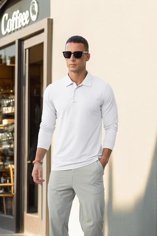 askdeer men golf polo قمصان طويلة الأكمام upf 50+ قمصان ذات طوق خفيفة الوزن الصيف غير الرسمي السريع الجاف السريع in Kuwait