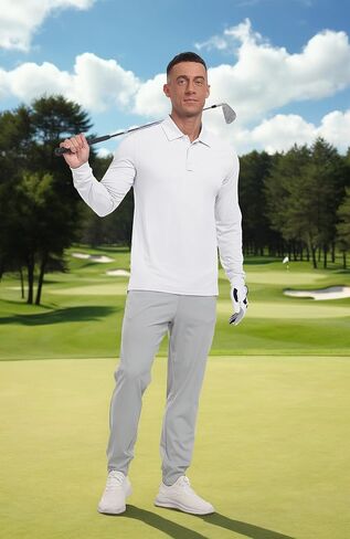 askdeer men golf polo قمصان طويلة الأكمام upf 50+ قمصان ذات طوق خفيفة الوزن الصيف غير الرسمي السريع الجاف السريع in Kuwait