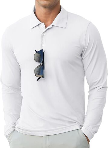 askdeer men golf polo قمصان طويلة الأكمام upf 50+ قمصان ذات طوق خفيفة الوزن الصيف غير الرسمي السريع الجاف السريع in Kuwait