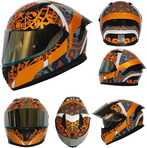 HAX Obsidian Full Face Dual Visor Adult Motorcycle Helmet for Motorbike Street Bike with Pinlock Ready DOT Approved Matte Black Gold L in Kuwait