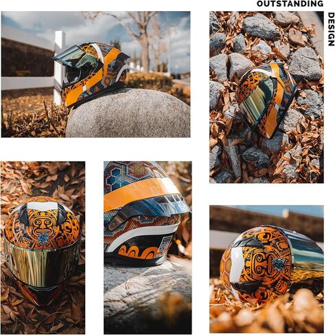 HAX Obsidian Full Face Dual Visor Adult Motorcycle Helmet for Motorbike Street Bike with Pinlock Ready DOT Approved Matte Black Gold L in Kuwait