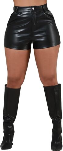 Zebaexf Women Sexy Leather Legging Shorts High Waist Party Outfit Wear Stretchy Shorts Faux PU Leather Short Pants in Kuwait