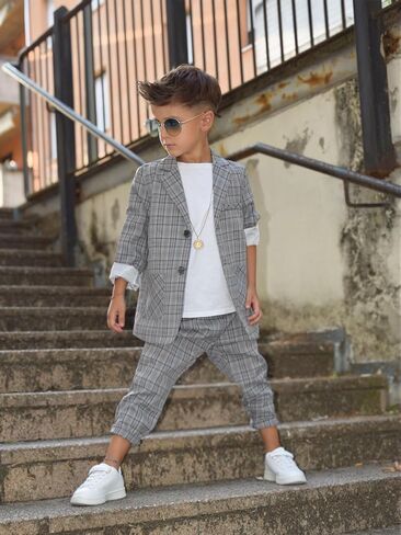 LOLANTA Boys Casual Suits Wedding Outfits Kids 2 Piece Gentleman Blazer and Pants Set Dresswear in Kuwait