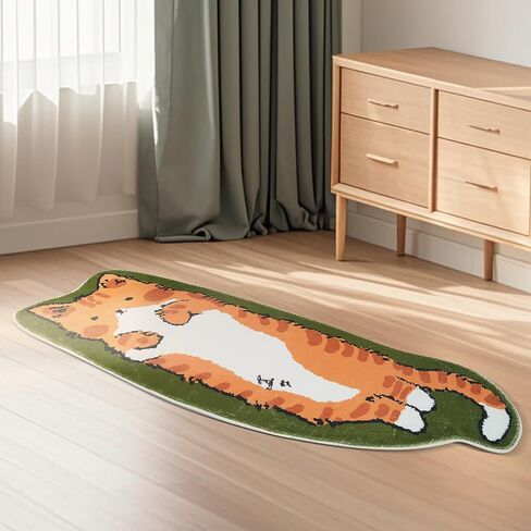 Area Rugs for Bedroom 1.3' X 3.9', Washable Cat Irregular Shaped Rug Cute Carpet Kid Funny Cartoon Rugs, Room Decor Cat Dog Shaped Pet and Children Entryway Rug (A Green Cat) in Kuwait