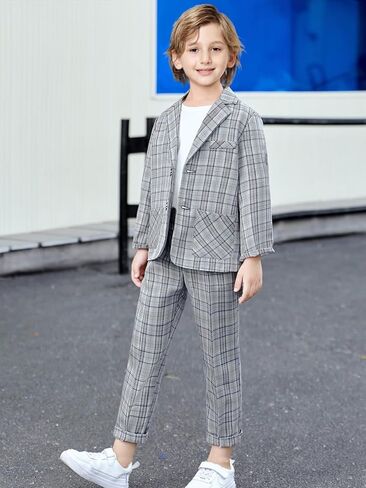 LOLANTA Boys Casual Suits Wedding Outfits Kids 2 Piece Gentleman Blazer and Pants Set Dresswear in Kuwait