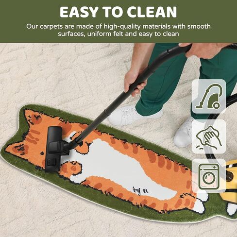 Area Rugs for Bedroom 1.3' X 3.9', Washable Cat Irregular Shaped Rug Cute Carpet Kid Funny Cartoon Rugs, Room Decor Cat Dog Shaped Pet and Children Entryway Rug (A Green Cat) in Kuwait
