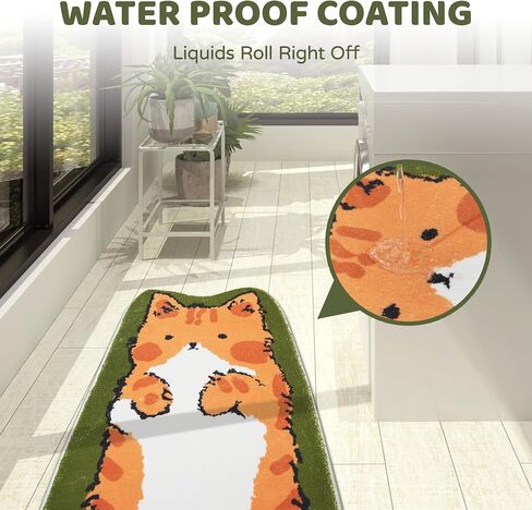 Area Rugs for Bedroom 1.3' X 3.9', Washable Cat Irregular Shaped Rug Cute Carpet Kid Funny Cartoon Rugs, Room Decor Cat Dog Shaped Pet and Children Entryway Rug (A Green Cat) in Kuwait
