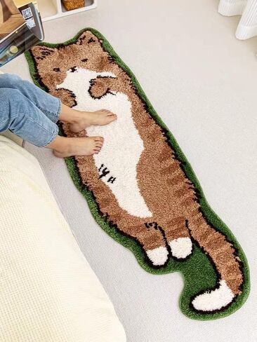 Area Rugs for Bedroom 1.3' X 3.9', Washable Cat Irregular Shaped Rug Cute Carpet Kid Funny Cartoon Rugs, Room Decor Cat Dog Shaped Pet and Children Entryway Rug (A Green Cat) in Kuwait