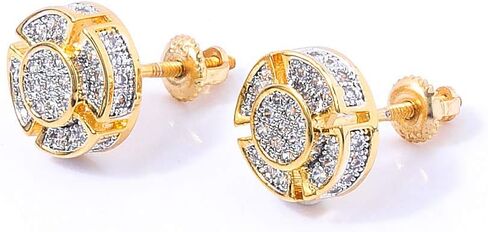 Topgrillz Screw Back Earrings 14k Golden Plated 5A+ Cubic Zirconia Cluster Round Round on oncors stud trans for Men Women Aretes de Hombre in Kuwait