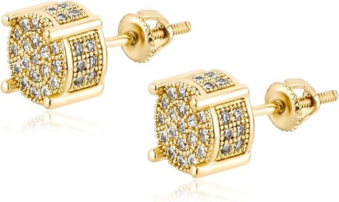 Topgrillz Screw Back Earrings 14k Golden Plated 5A+ Cubic Zirconia Cluster Round Round on oncors stud trans for Men Women Aretes de Hombre in Kuwait