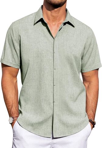 J.VER Men's Linen Shirts Casual Short Sleeve Button Down Shirt Beach Summer Vacation Holiday Wedding Cotton Tops in Kuwait