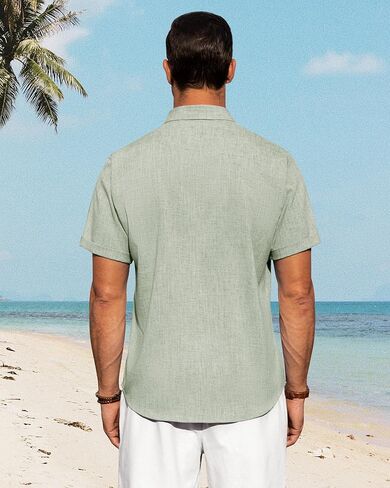J.VER Men's Linen Shirts Casual Short Sleeve Button Down Shirt Beach Summer Vacation Holiday Wedding Cotton Tops in Kuwait