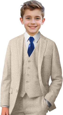 فتى يناسب Tweed Herringbone 5 قطع بدلات لـ Teen Boy Blazer Vest Pant Suit Tuxedo مجموعة مع ربطة عنق in Kuwait