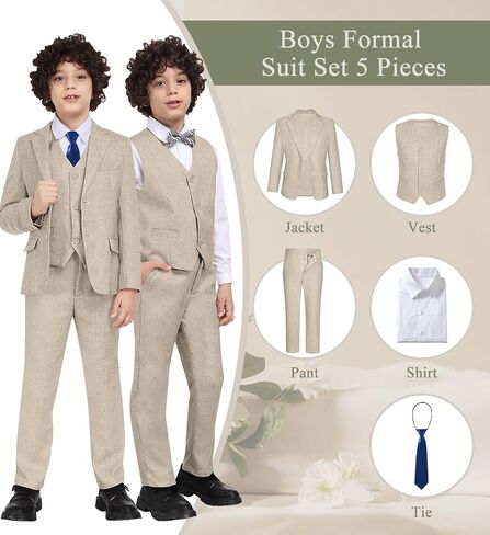 فتى يناسب Tweed Herringbone 5 قطع بدلات لـ Teen Boy Blazer Vest Pant Suit Tuxedo مجموعة مع ربطة عنق in Kuwait