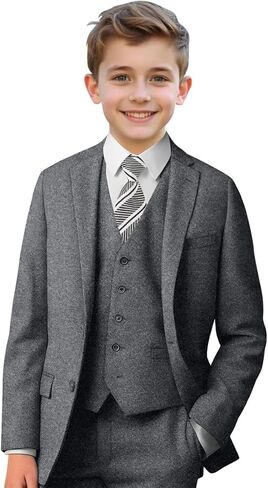 فتى يناسب Tweed Herringbone 5 قطع بدلات لـ Teen Boy Blazer Vest Pant Suit Tuxedo مجموعة مع ربطة عنق in Kuwait