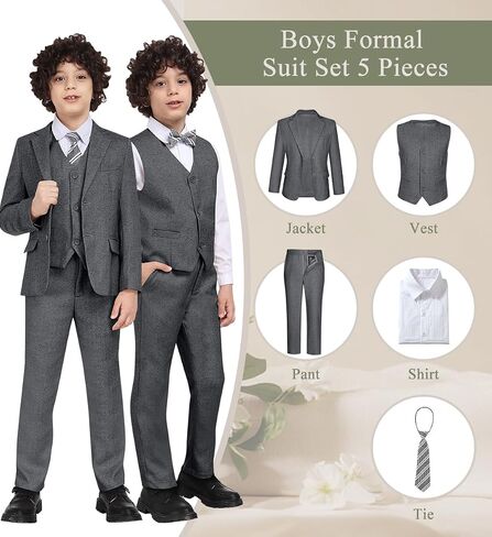 فتى يناسب Tweed Herringbone 5 قطع بدلات لـ Teen Boy Blazer Vest Pant Suit Tuxedo مجموعة مع ربطة عنق in Kuwait