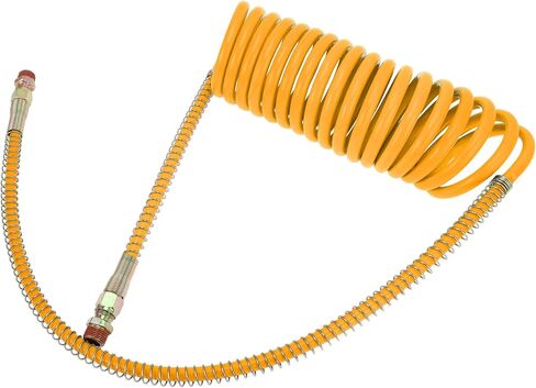 Motoforti Air Brake Hose Oil Cooler Coiled Long Tail Line 18 Circle Brake Coil Cable for Trucks Tractors Assembly with 1/2" NPT Fitting 15 ft Brass Nylon Yellow in Saudi Arabia