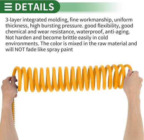 Motoforti Air Brake Hose Oil Cooler Coiled Long Tail Line 18 Circle Brake Coil Cable for Trucks Tractors Assembly with 1/2" NPT Fitting 15 ft Brass Nylon Yellow in Saudi Arabia
