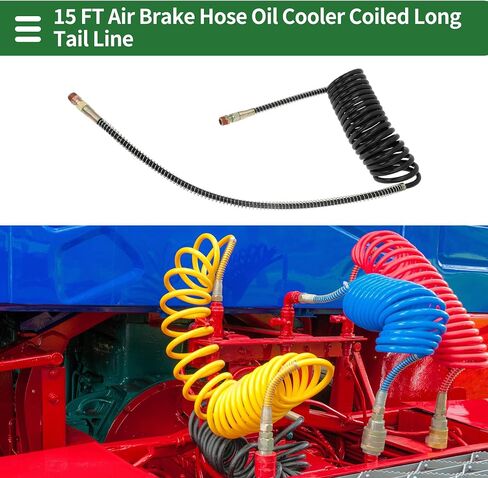 Motoforti Air Brake Hose Oil Cooler Coiled Long Tail Line 18 Circle Brake Coil Cable for Trucks Tractors Assembly with 1/2" NPT Fitting 15 ft Brass Nylon Yellow in Saudi Arabia