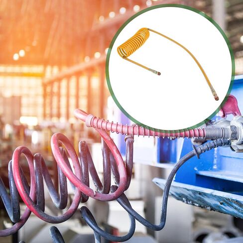 Motoforti Air Brake Hose Oil Cooler Coiled Long Tail Line 18 Circle Brake Coil Cable for Trucks Tractors Assembly with 1/2" NPT Fitting 15 ft Brass Nylon Yellow in Saudi Arabia