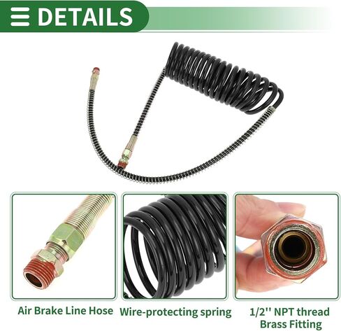 Motoforti Air Brake Hose Oil Cooler Coiled Long Tail Line 18 Circle Brake Coil Cable for Trucks Tractors Assembly with 1/2" NPT Fitting 15 ft Brass Nylon Yellow in Saudi Arabia
