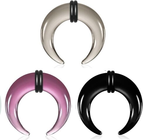 Casvort 3 PCS 14G-0G Cozy Glass Septum Stretching Kits Pincher Taper with O-Rings Buffalo Septum Retainers Hypoallergenic Fresh Stretch Body Piercing Retainers Ear Hangers in Saudi Arabia