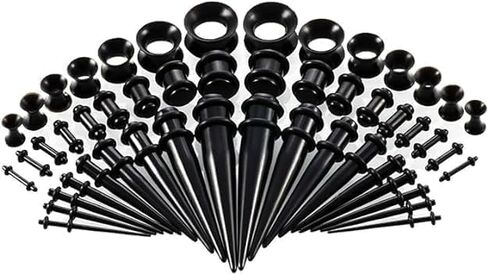 50pcs طقم تمدد الأذن الأسود ، قطع أذن تمدد الأذن ، مقابس أقواس أكريليك وأنفاق السيليكون ، مقاييس الأذن مجموعة مجوهرات ثقب الجسم للنساء للرجال هدايا عيد ميلاد عيد ميلاد ثقب المجوهرات in Saudi Arabia