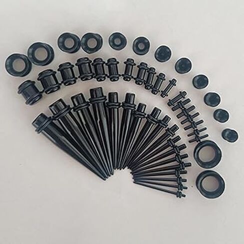 50pcs طقم تمدد الأذن الأسود ، قطع أذن تمدد الأذن ، مقابس أقواس أكريليك وأنفاق السيليكون ، مقاييس الأذن مجموعة مجوهرات ثقب الجسم للنساء للرجال هدايا عيد ميلاد عيد ميلاد ثقب المجوهرات in Saudi Arabia
