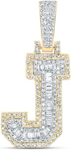 المجوهرات بواسطة Lux 10K Gold Gold Mens Baguette Diamond Letter Letter Starm Str.lendant in Kuwait
