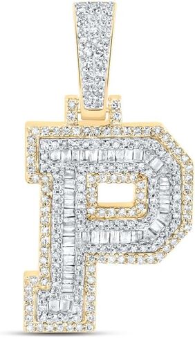 المجوهرات بواسطة Lux 10K Gold Gold Mens Baguette Diamond Letter Letter Starm Str.lendant in Kuwait