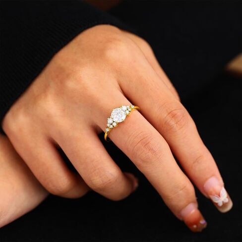 1CT Solitaire Moissanite Rings, 925 Sterling Silver Round Cut Engagement Ring for Women Wedding Bands Promise Rings Ideal Gift for Her in Kuwait