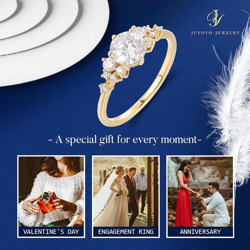 1CT Solitaire Moissanite Rings, 925 Sterling Silver Round Cut Engagement Ring for Women Wedding Bands Promise Rings Ideal Gift for Her in Kuwait