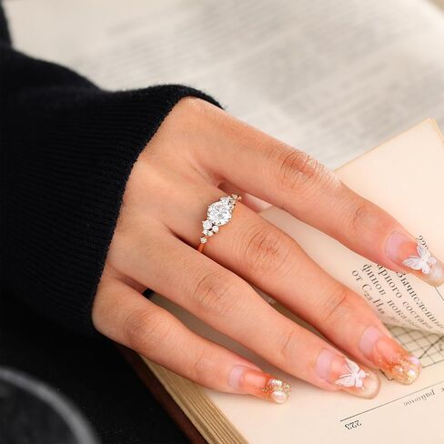 1CT Solitaire Moissanite Rings, 925 Sterling Silver Round Cut Engagement Ring for Women Wedding Bands Promise Rings Ideal Gift for Her in Kuwait