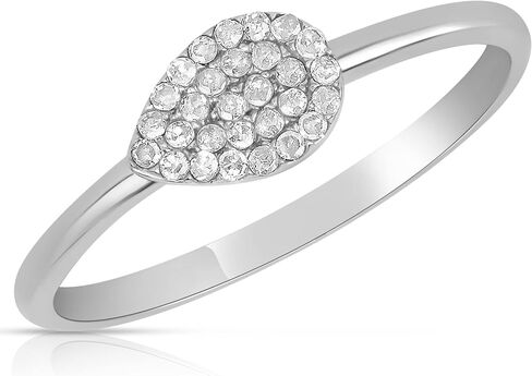 MAX + STONE Solid 10k Gold Pave Diamond Ring for Women | Pear Shaped White & Yellow Gold Diamond Ring for Women | Real Diamond Promise Ring for Her Gold | Diamond Gold Ring Sizes 6-8 in Saudi Arabia