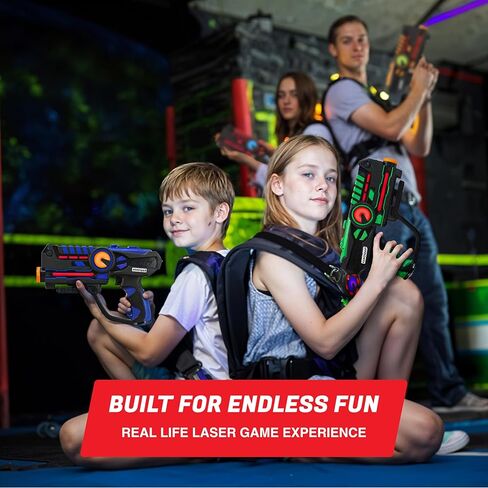 Armogear Laser Tag Puns - مجموعة من 4 ألعاب أطفال قابلة لإعادة الشحن مع سترات - علامات ليزر متعددة اللاعبين داخلية وخارجية للأطفال والمراهقين والبالغين - 150 قدمًا طويلة - ألعاب أطفال تتراوح أعمارهم بين 8 وما فوق in Kuwait