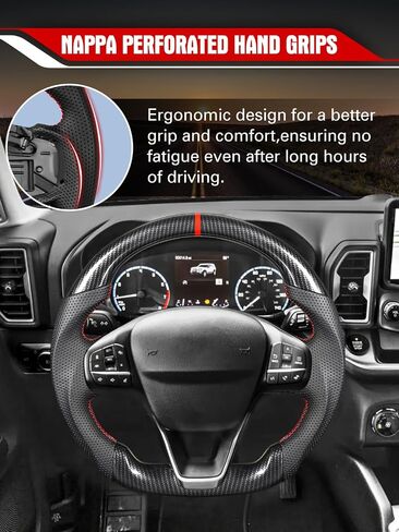 Steering Wheel for Ford Bronco Sport 2021–2025 Hydro-Dip Carbon Fiber with D-Shaped Flat-Bottom Perforated Leather Grip Compatible with Bronco Sport Base/Big Bend/Outer Banks/Badlands/Heritage in Saudi Arabia