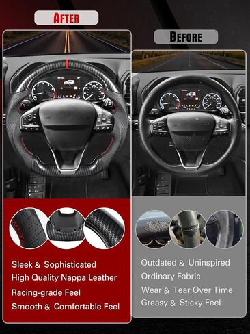 Steering Wheel for Ford Bronco Sport 2021–2025 Hydro-Dip Carbon Fiber with D-Shaped Flat-Bottom Perforated Leather Grip Compatible with Bronco Sport Base/Big Bend/Outer Banks/Badlands/Heritage in Saudi Arabia